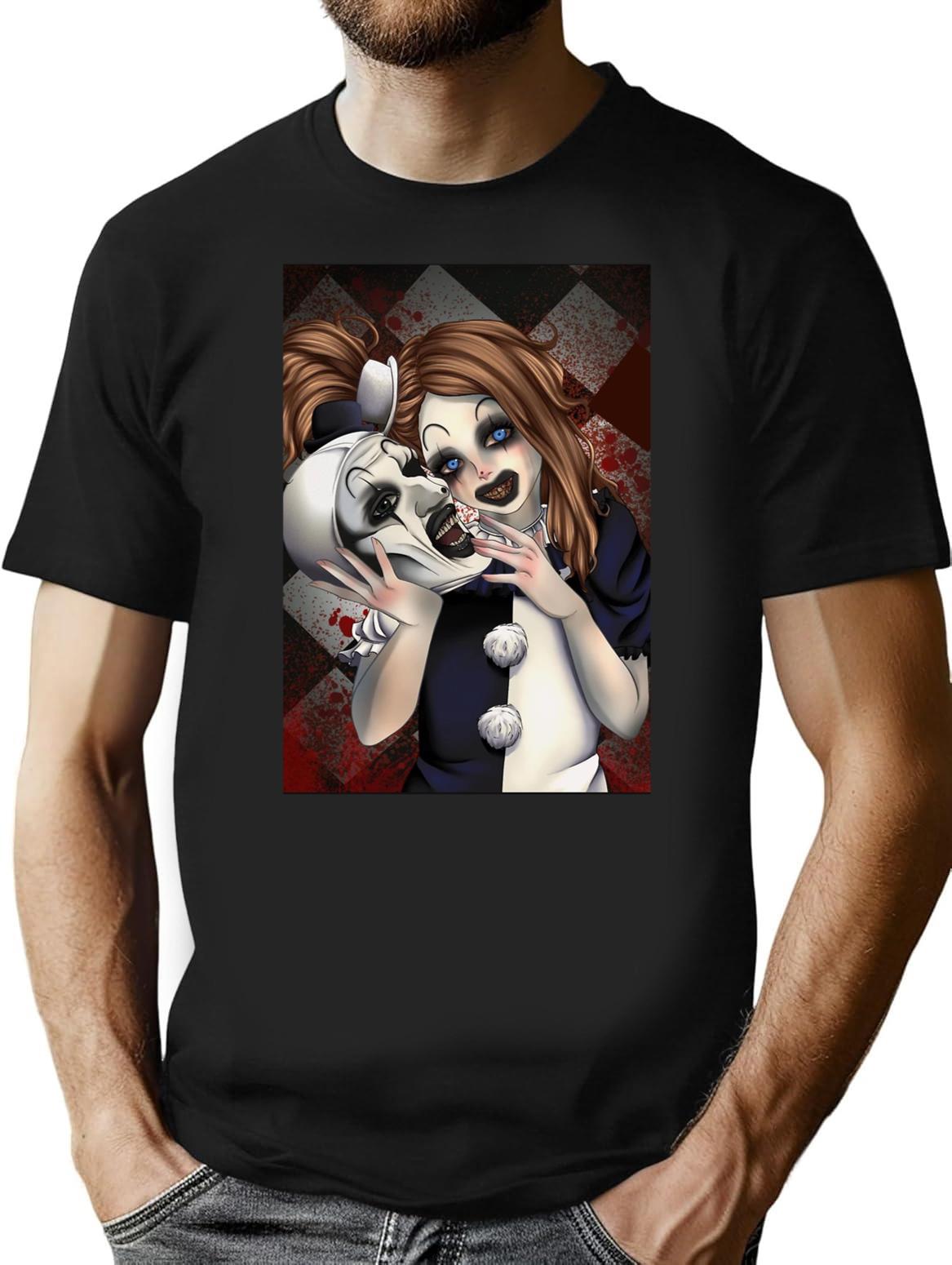 Terrifier 2- The Little Pale Girl and Art The Clown Premium Heavyweight Cotton T-Shirt - Black