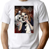 Terrifier 2- The Little Pale Girl and Art The Clown Premium Heavyweight Cotton T-Shirt - White