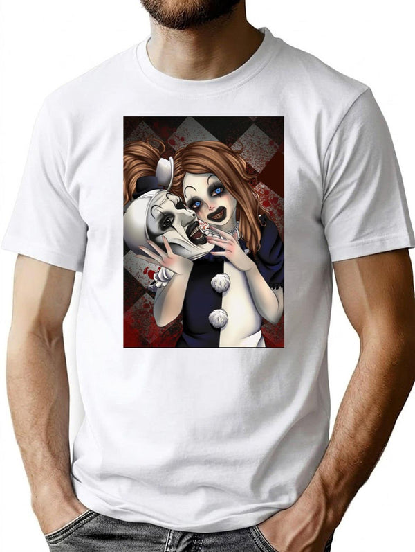 Terrifier 2- The Little Pale Girl and Art The Clown Premium Heavyweight Cotton T-Shirt - White