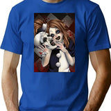 Terrifier 2- The Little Pale Girl and Art The Clown Premium Heavyweight Cotton T-Shirt - Blue