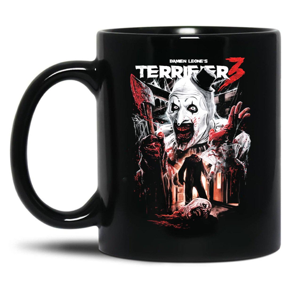 Terrifier 3 Heads Will Roll Black Coffee Mug, Gift Coffee Mug