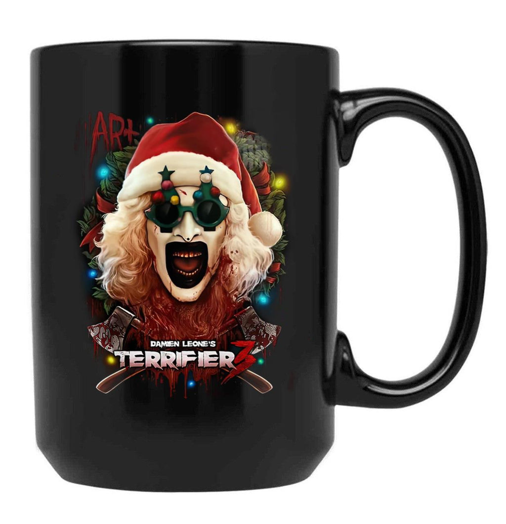 Terrifier 3 Yuletide Terror Black Coffee Mug, Gift Coffee Mug