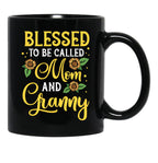 Thanksgiving Sunflower Blessed Mom And Granny Gift Black Gift Coffee Mug - Black
