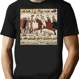 The Bayeux Tapestry Battle Of Hastings Norman Knights Combatting Horseback T-Shirt for Men & Women, T-Shirts Graphic Tee - Black