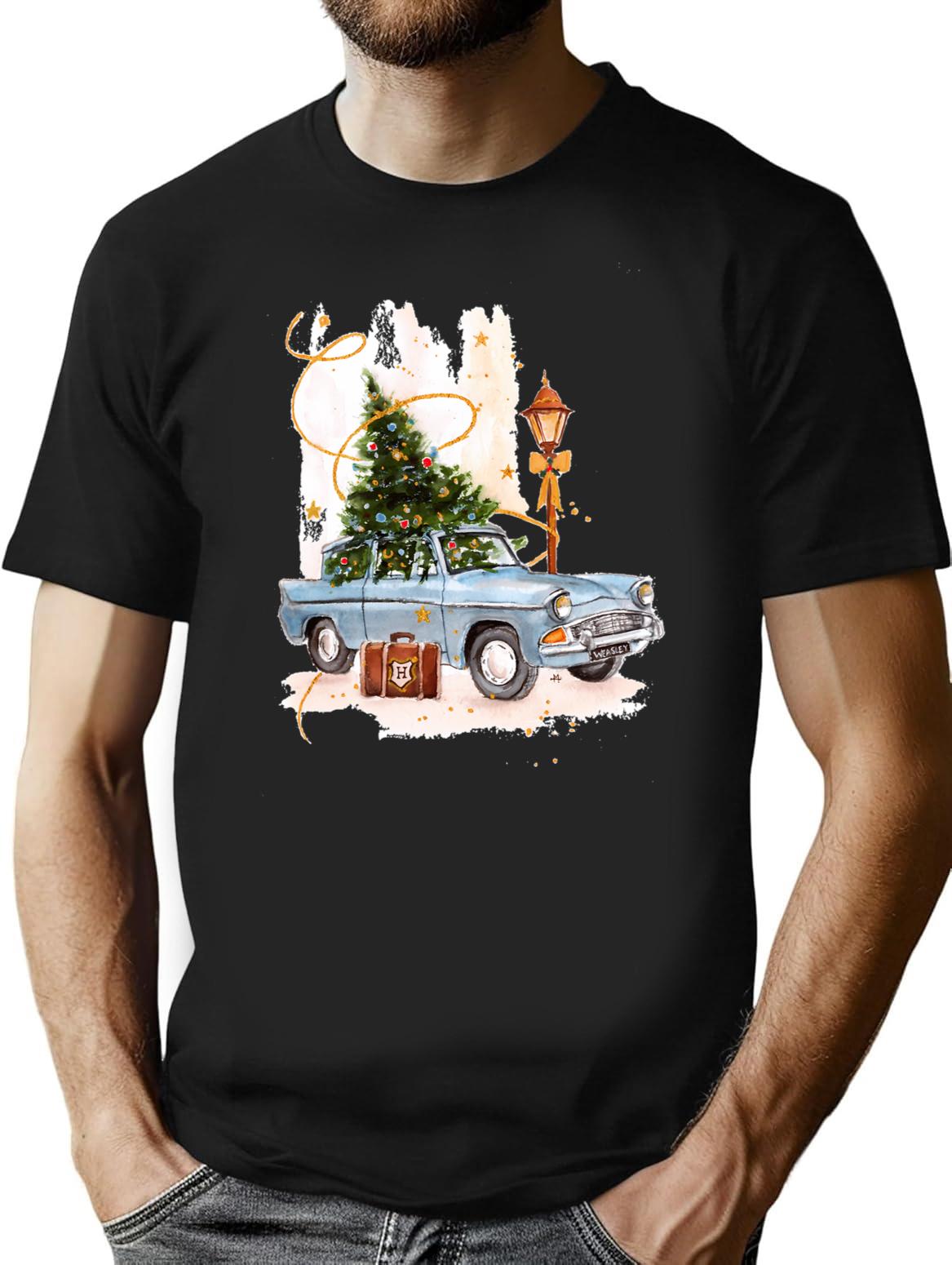 The Christmas Tree In The Car T-Shirt for Men & Women, T-Shirts Graphic Tee - Black