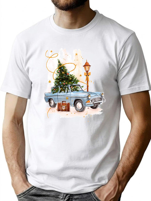 The Christmas Tree In The Car T-Shirt for Men & Women, T-Shirts Graphic Tee - White