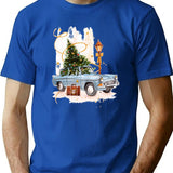 The Christmas Tree In The Car T-Shirt for Men & Women, T-Shirts Graphic Tee - Blue