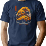 The Great Wave Of Coffee T-Shirt for Men & Women, T-Shirts Graphic Tee - Navy