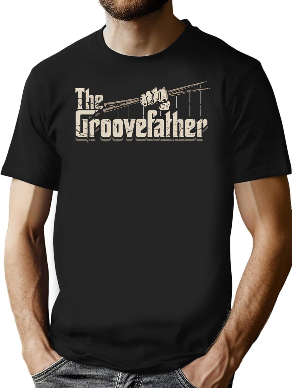 The Groovefather Vintage Drummer Design T-Shirt for Men & Women, T-Shirts Graphic Tee - Black