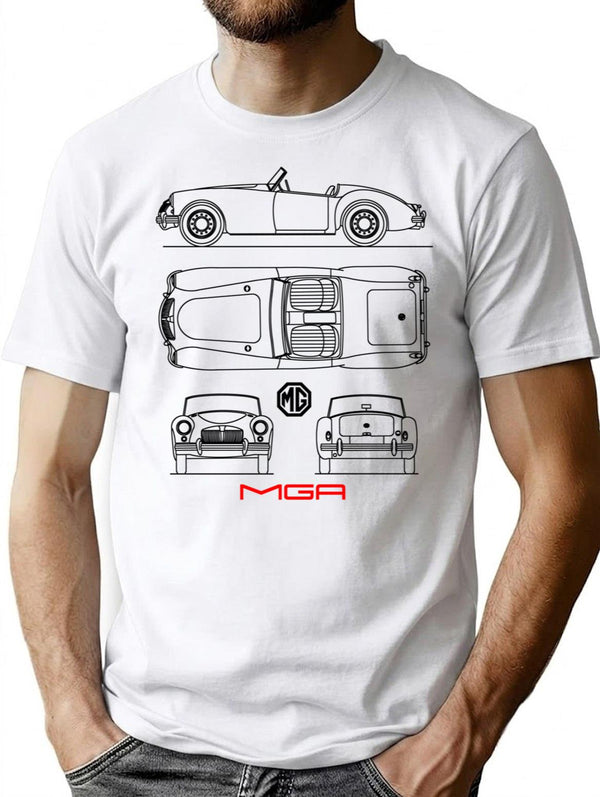 The Mga Sports Car Blueprint T-Shirt for Men & Women, T-Shirts Graphic Tee - White