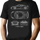 The Mp4-12C Blueprint T-Shirt for Men & Women, T-Shirts Graphic Tee - Black