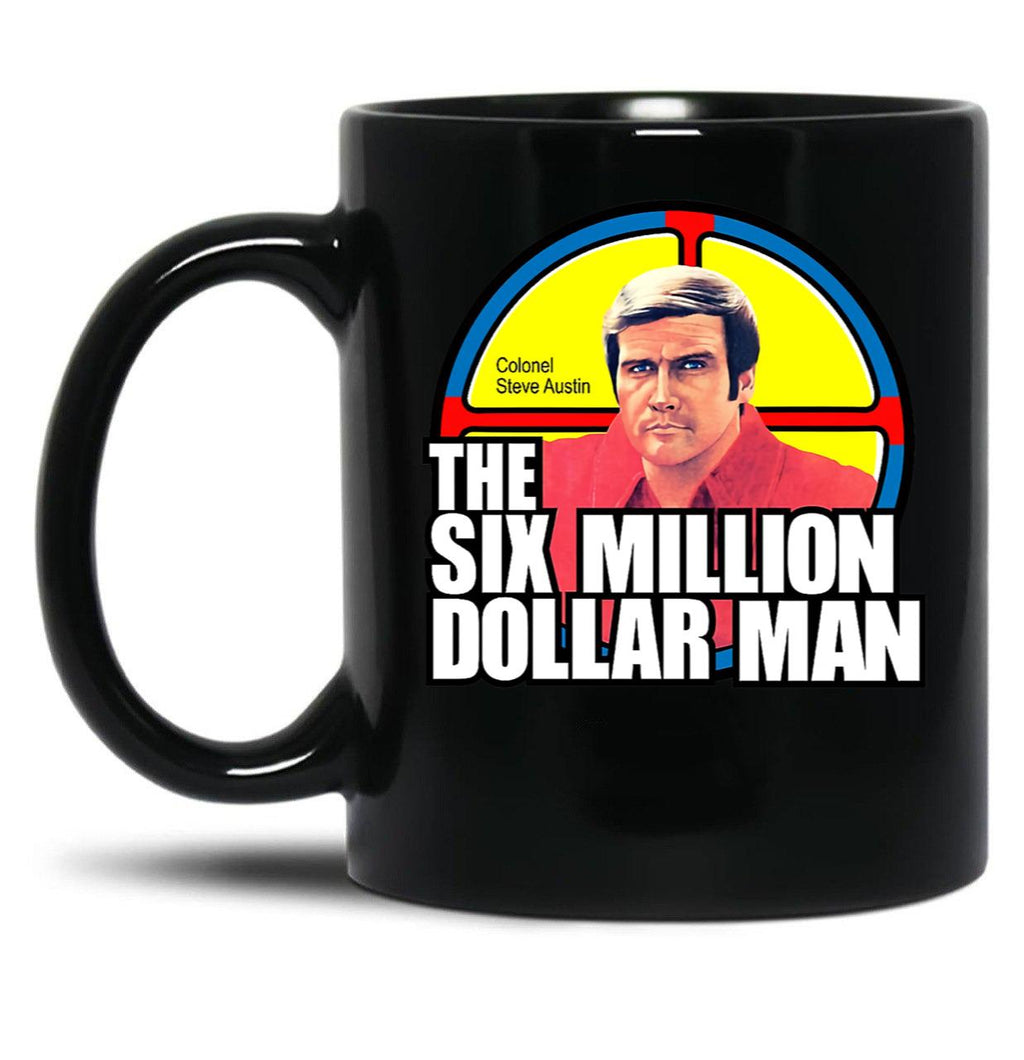 The Six Million Dollar Man Logo Vintage Black Coffee Mug, Gift Coffee Mug