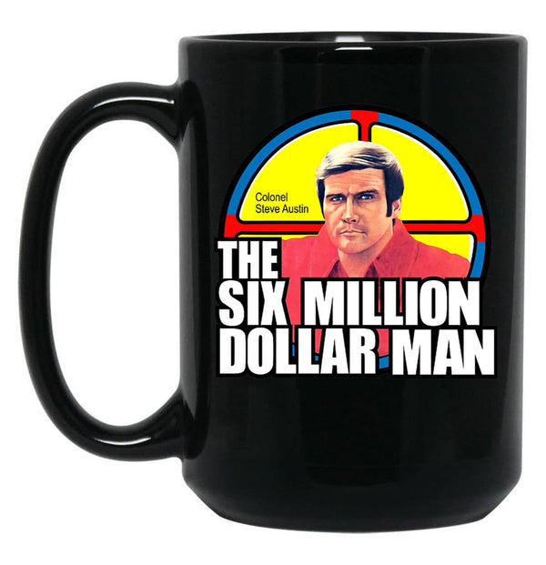 The Six Million Dollar Man Logo Vintage Black Coffee Mug, Gift Coffee Mug - Black