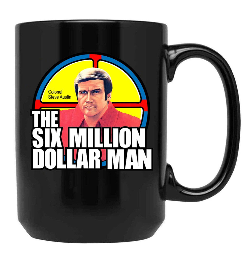 The Six Million Dollar Man Logo Vintage Black Coffee Mug, Gift Coffee Mug
