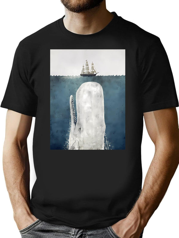 The White Whale T-Shirt for Men & Women, T-Shirts Graphic Tee - Black