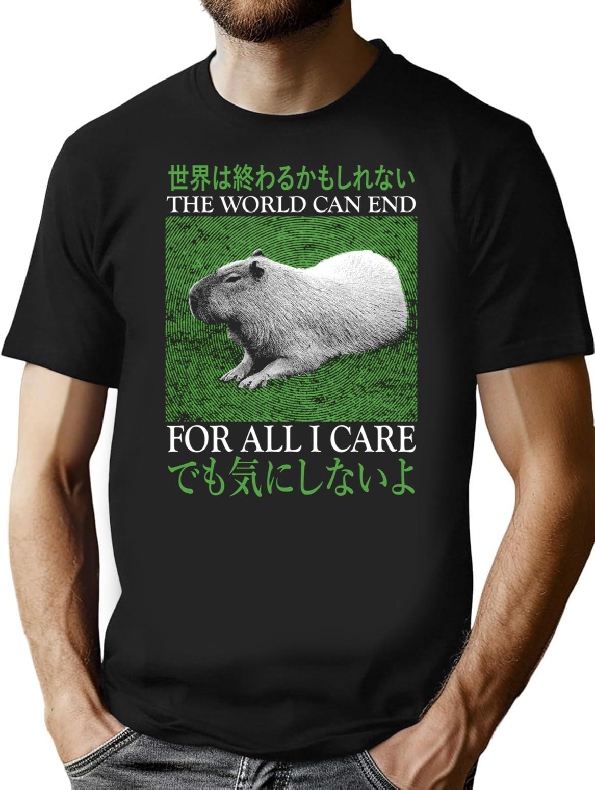 The World Can End Capybara T-Shirt for Men & Women, T-Shirts Graphic Tee - Black