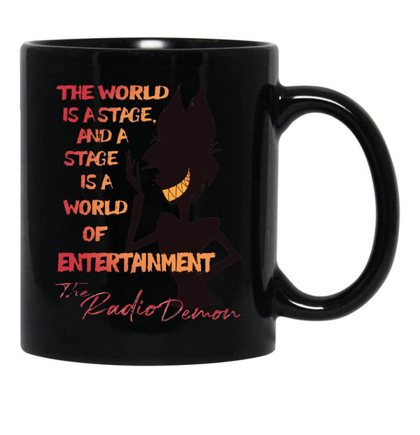 The World Is A Stage The Radio Demon Hazbin Hotel Black Coffee Mug Black Coffee Mug, Gift Coffee Mug - Black