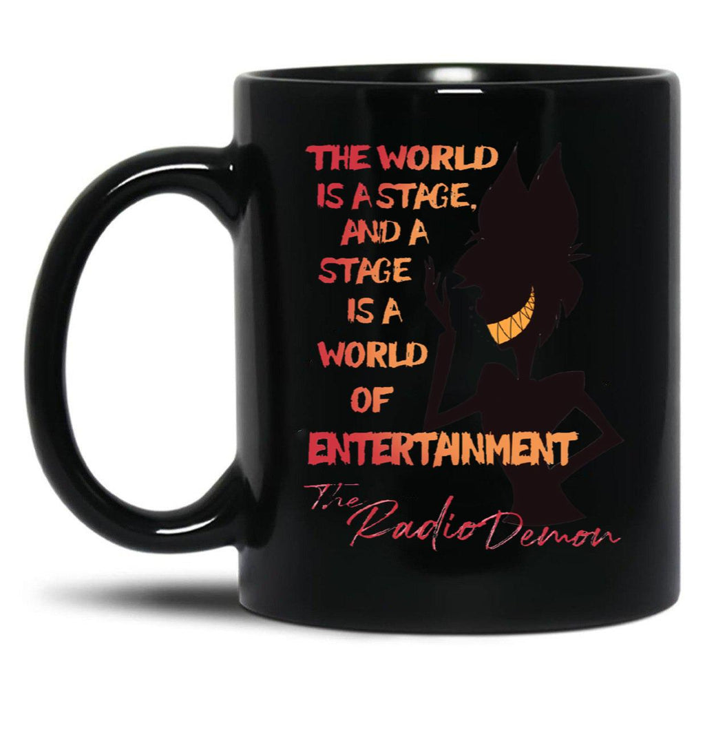 The World Is A Stage The Radio Demon Hazbin Hotel Black Coffee Mug Black Coffee Mug, Gift Coffee Mug