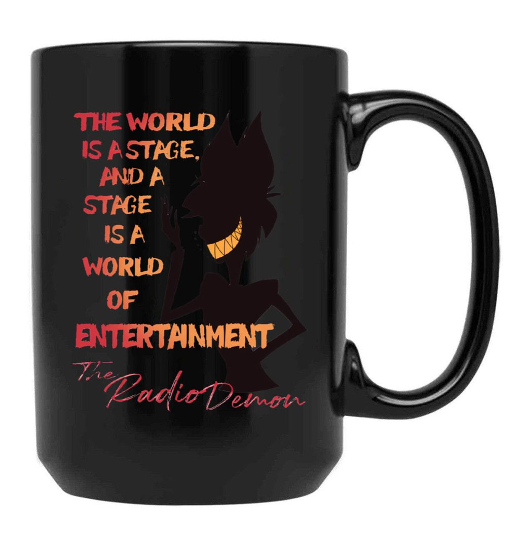 The World Is A Stage The Radio Demon Hazbin Hotel Black Coffee Mug Black Coffee Mug, Gift Coffee Mug