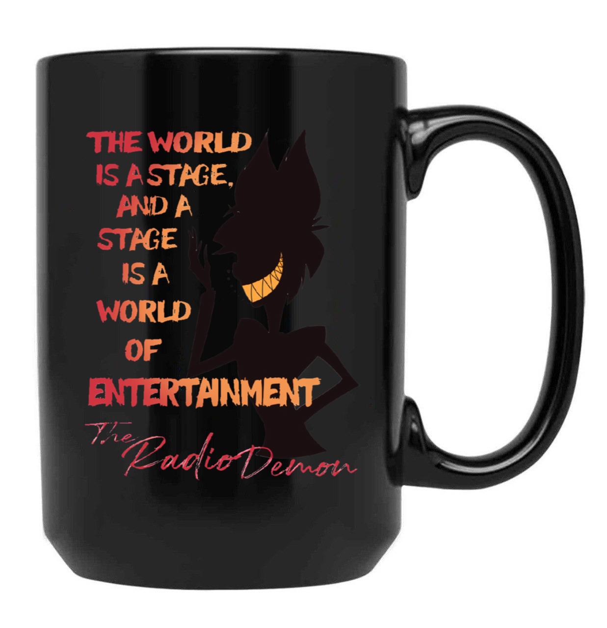 The World Is A Stage The Radio Demon Hazbin Hotel Black Coffee Mug Black Coffee Mug, Gift Coffee Mug