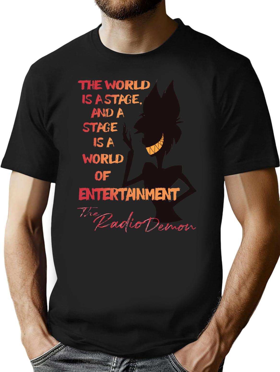 The World Is A Stage The Radio Demon Hazbin Hotel Black Premium Heavyweight Cotton T-Shirt - Black