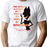 The World Is A Stage The Radio Demon Hazbin Hotel Black Premium Heavyweight Cotton T-Shirt - White