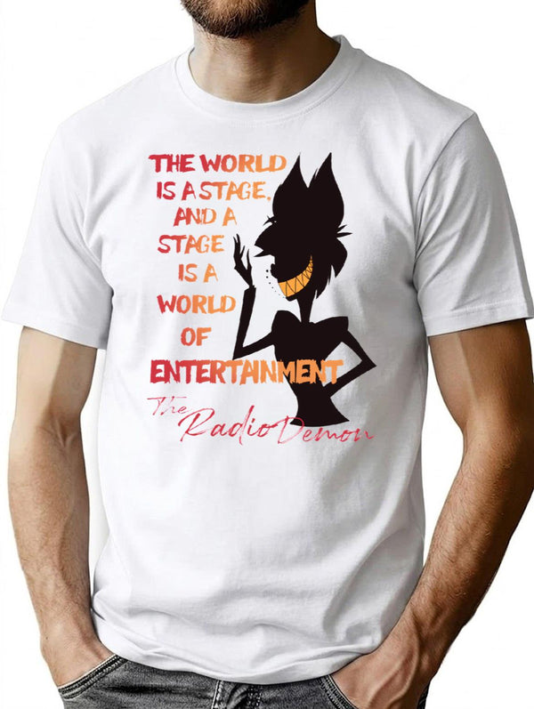 The World Is A Stage The Radio Demon Hazbin Hotel Black Premium Heavyweight Cotton T-Shirt - White