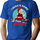 There'S Some Ho Ho Hos In This House Christmas Santa Claus T-Shirt for Men & Women, T-Shirts Graphic Tee - Blue