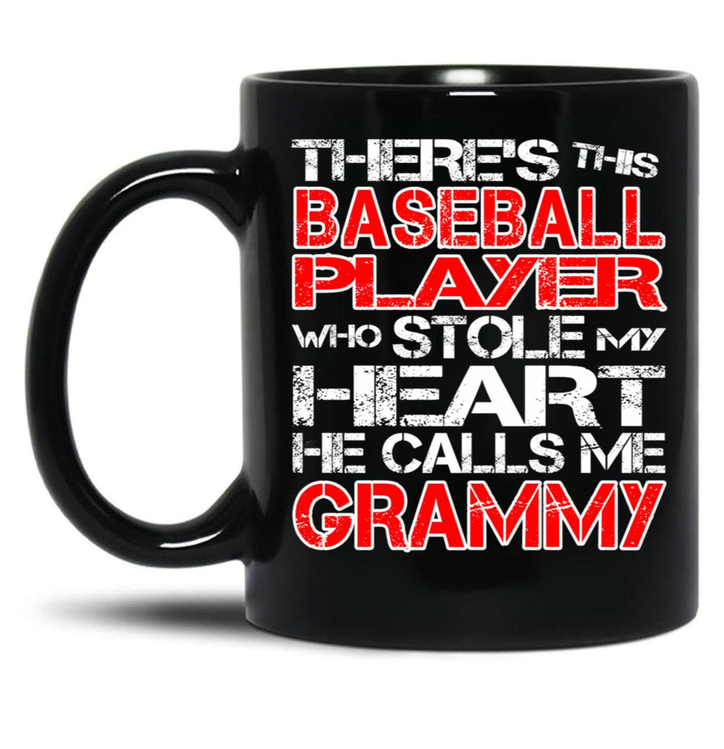 There'S This Baseball Player Who Stole My Heart He Calls Me Grammy Black Gift Coffee Mug