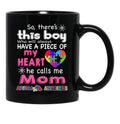 There'S This Boy - He Call Me Mom - Autism Awareness Mug Black Gift Coffee Mug - Black