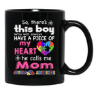 There'S This Boy - He Call Me Mom - Autism Awareness Mug Black Gift Coffee Mug - Black