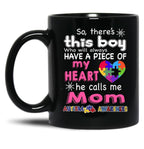There'S This Boy - He Call Me Mom - Autism Awareness Mug Black Gift Coffee Mug