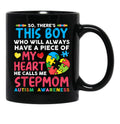 There'S This Boy He Calls Me Stepmom Autism Awareness Black Gift Coffee Mug - Black