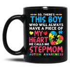 There'S This Boy He Calls Me Stepmom Autism Awareness Black Gift Coffee Mug