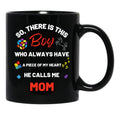 There'S This Boy Who Has A Piece Of My Heart He Calls Me Mom Autism Awarenesss Black Gift Coffee Mug - Black