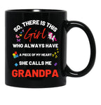 There'S This Girl Who Has A Piece Of My Heart She Calls Me Grandpa Autism Awarenesss Black Gift Coffee Mug - Black