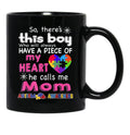 Theres This Boy He Call Me Mom Autism Awareness Black Gift Coffee Mug - Black
