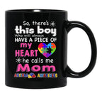 Theres This Boy He Call Me Mom Autism Awareness Black Gift Coffee Mug - Black