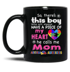 Theres This Boy He Call Me Mom Autism Awareness Black Gift Coffee Mug