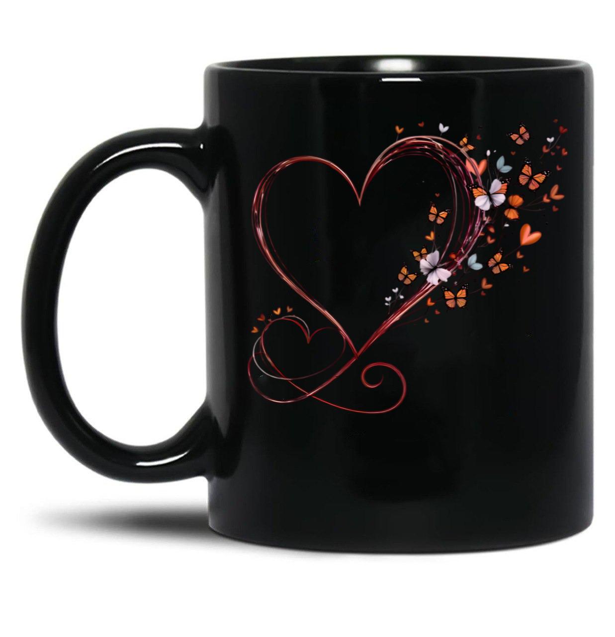 This Enchanting An Elegant Swirling Heart Created With A Fluid Glossy Texture That Gives It A Modern And Artistic Black Gift Coffee Mug