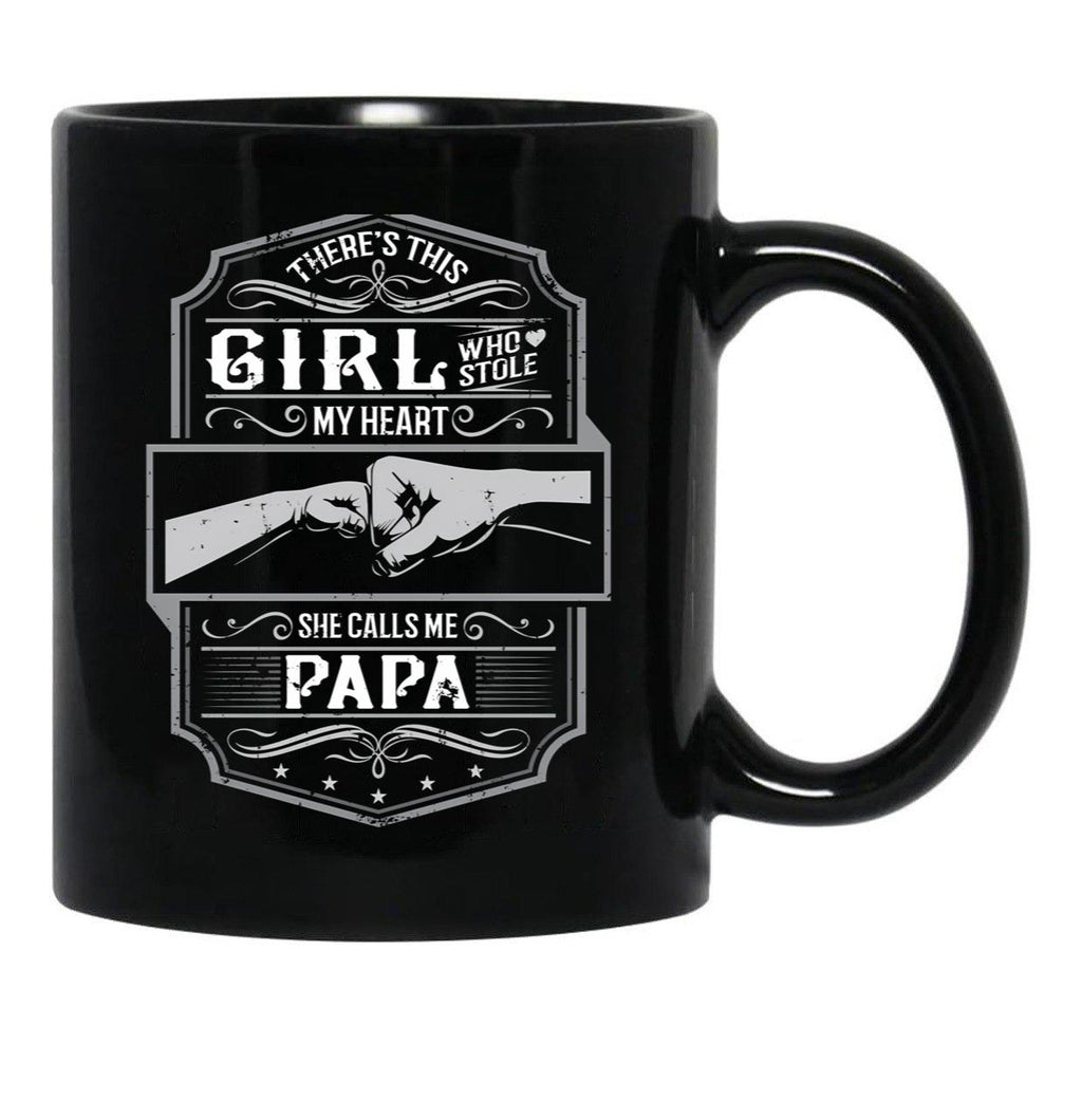 This Girl Stole My Heart She Calls Me Papa Black Gift Coffee Mug - Black