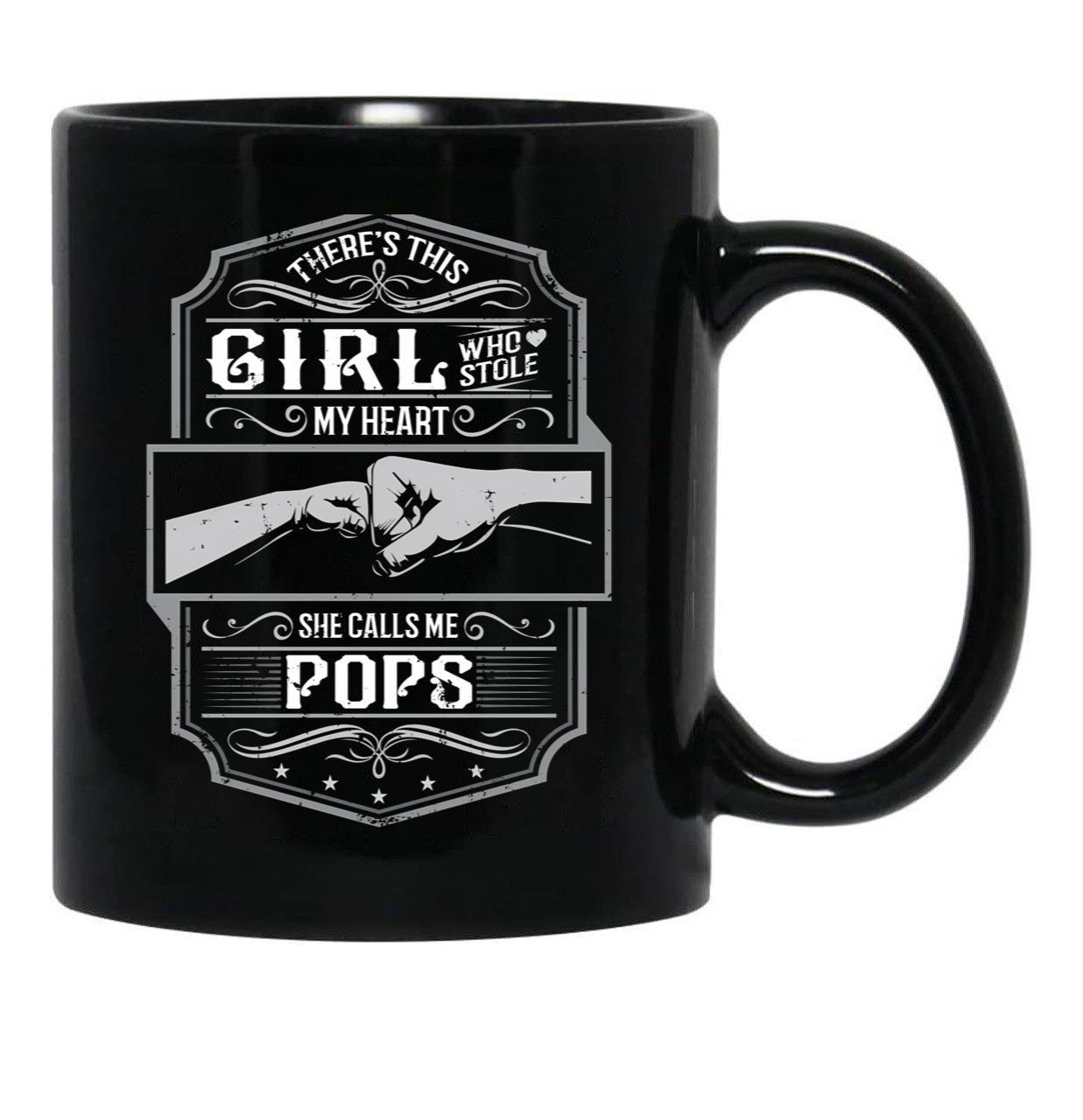 This Girl Stole My Heart She Calls Me Pops Black Gift Coffee Mug - Black