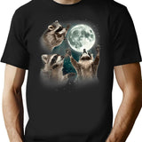 Three Racoons Howling Funny T-Shirt For Raccoon Lovers The Moon Raccoon Gift T-Shirt for Men & Women, T-Shirts Graphic Tee - Black