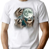 Three Racoons Howling Funny T-Shirt For Raccoon Lovers The Moon Raccoon Gift T-Shirt for Men & Women, T-Shirts Graphic Tee - White