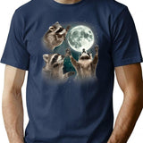 Three Racoons Howling Funny T-Shirt For Raccoon Lovers The Moon Raccoon Gift T-Shirt for Men & Women, T-Shirts Graphic Tee - Navy