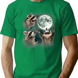 Three Racoons Howling Funny T-Shirt For Raccoon Lovers The Moon Raccoon Gift T-Shirt for Men & Women, T-Shirts Graphic Tee - Green