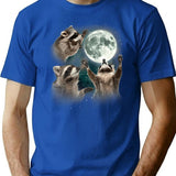 Three Racoons Howling Funny T-Shirt For Raccoon Lovers The Moon Raccoon Gift T-Shirt for Men & Women, T-Shirts Graphic Tee - Blue