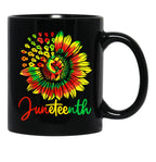 Tie Dye Sunflower Power Fist Melanin African Juneteenth 1865 Black Coffee Mug - Black