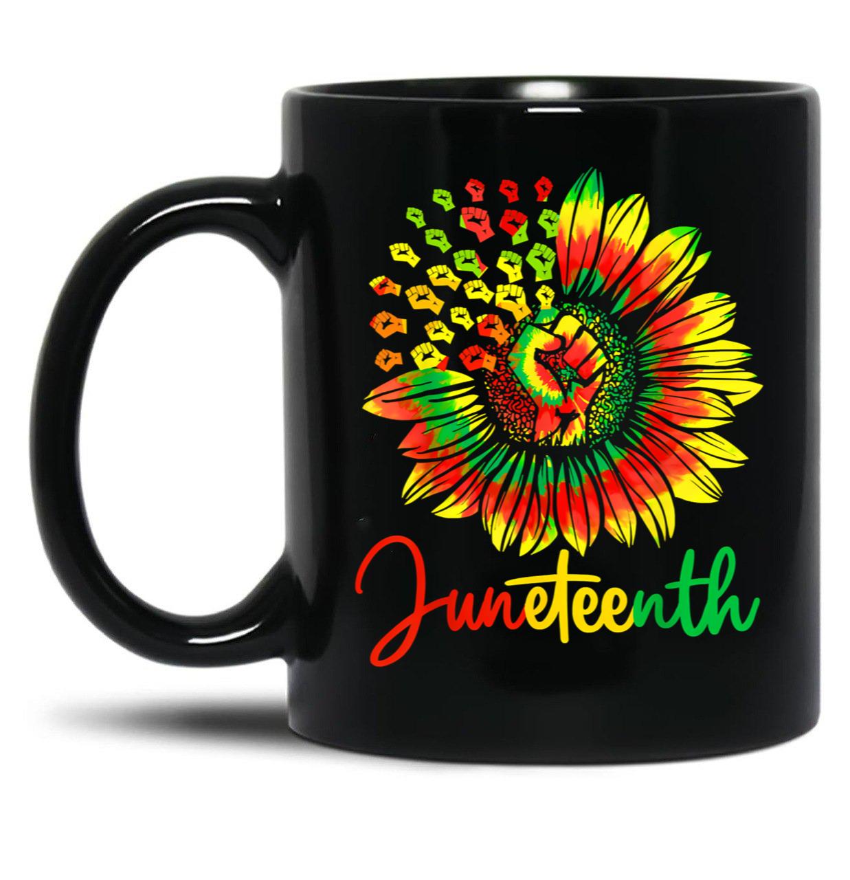 Tie Dye Sunflower Power Fist Melanin African Juneteenth 1865 Black Coffee Mug