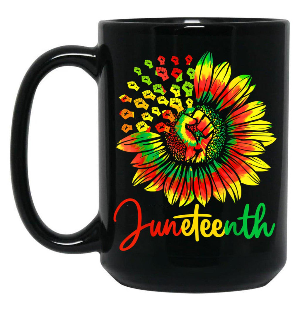 Tie Dye Sunflower Power Fist Melanin African Juneteenth 1865 Black Coffee Mug